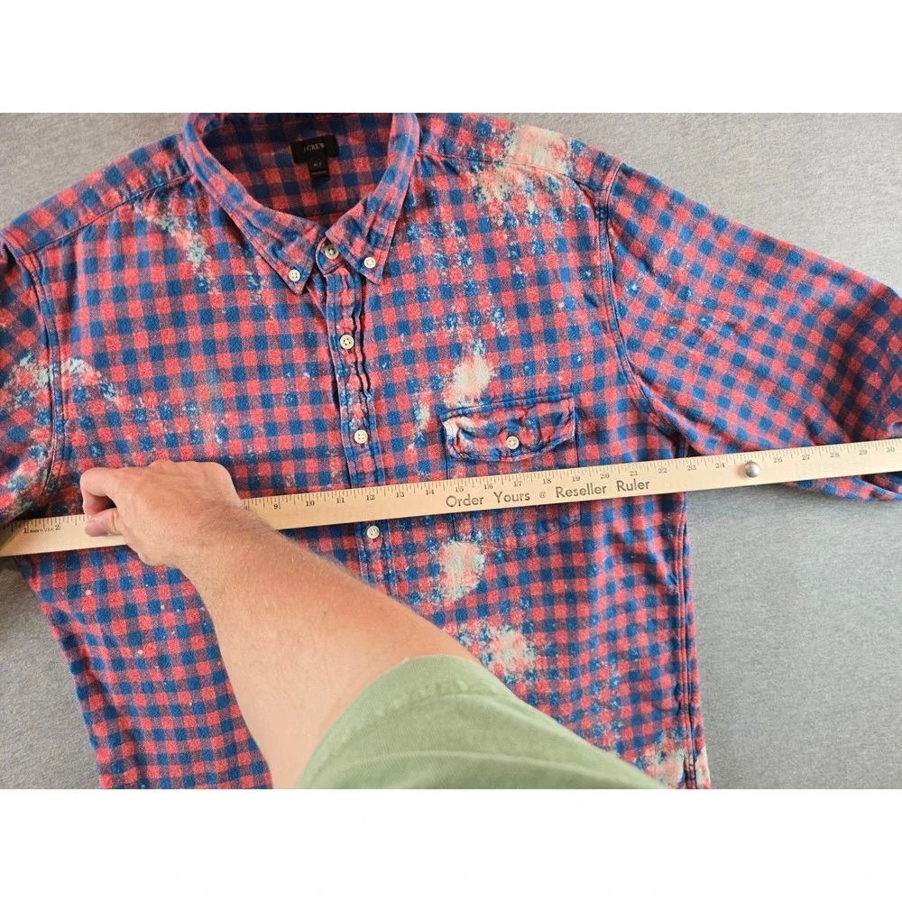 Los Angeles Dodgers x J.Crew Flannel Shirt Mens XLT Red Blue Bleached Back Patch